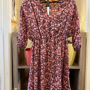 MNG Pink and Orange Floral Dress